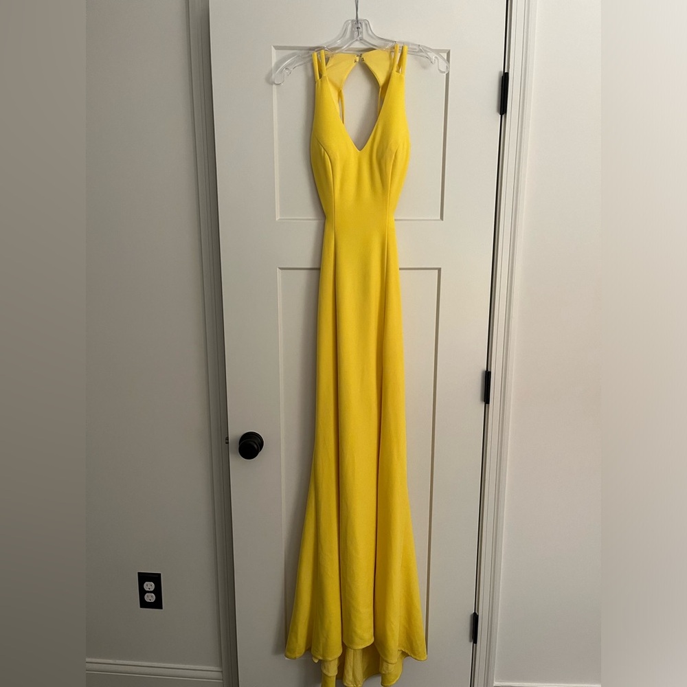 Mon Cheri Yellow Halter-Style Maxi Gown